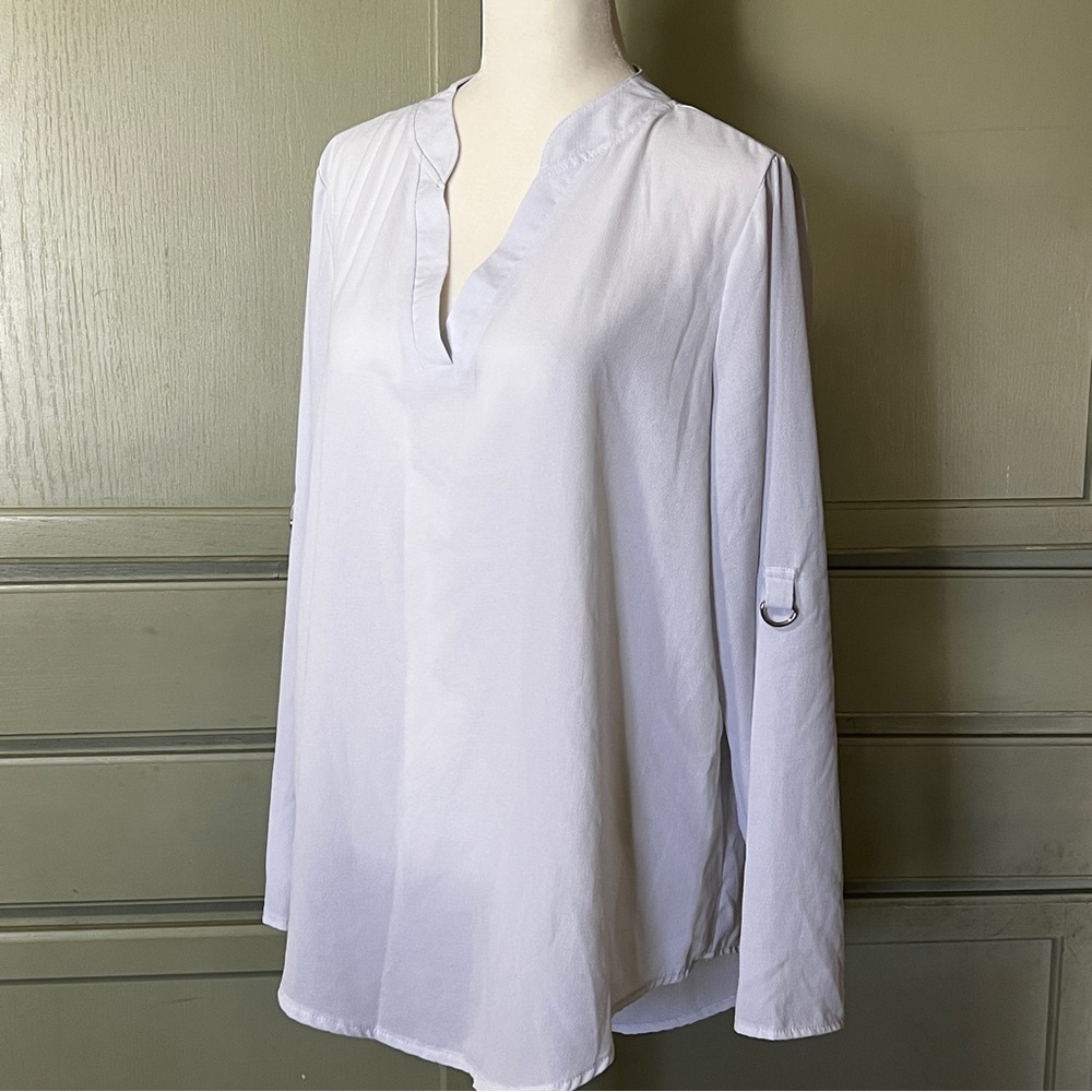 white gauze linen top shirt adjustable sleeves large